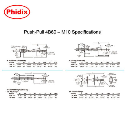 Đẩy - kéo 4B cáp điều khiển cơ học Bốn kích thước khác nhau có sẵn cho điều khiển ly hợp