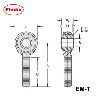 EM-T/EF-T Series 2 phần PTFE-Lined Rod Ends - Thiết kế tự bôi trơn với Electroless Nickel Plating để giảm mài mòn và bảo trì hiệu quả chi phí