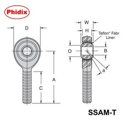 SSAM-T/SSAF-T Series Stainless Steel PTFE-Lined Rod Ends.