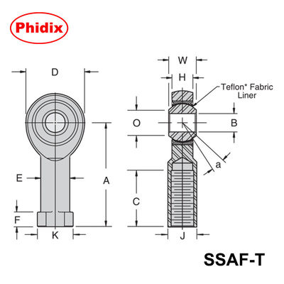 SSAM-T/SSAF-T Series Stainless Steel PTFE-Lined Rod Ends.