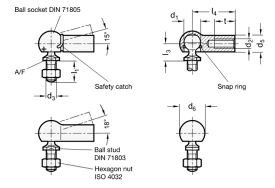 M6 M10 Thép không gỉ Ball Joint Threaded liên kết bao gồm A Ball Stud